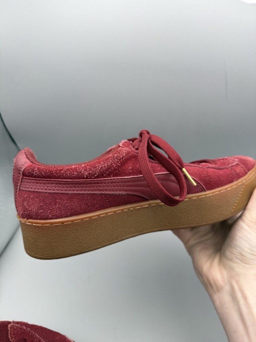 Puma US 9.5 Women's Platform Sneakers Suede Red Brown Lace Up Ladies - Picture 9 of 13